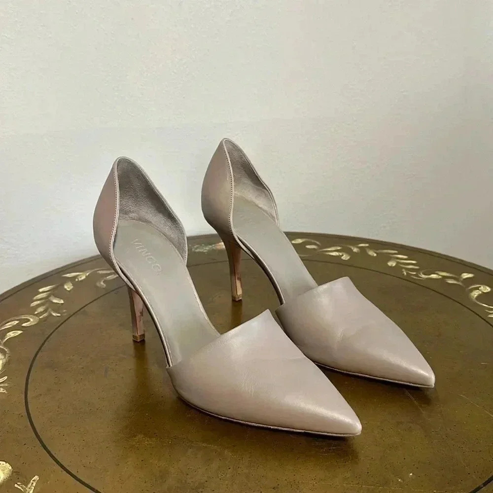 VINCE. D’Orsay gray leather pumps